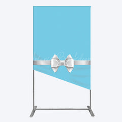 Lofaris White Bow Tiffany Blue Birthday Rectangle Backdrop