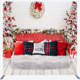 Lofaris White Brick Wall Bed Christmas Tension Fabric Backdrop
