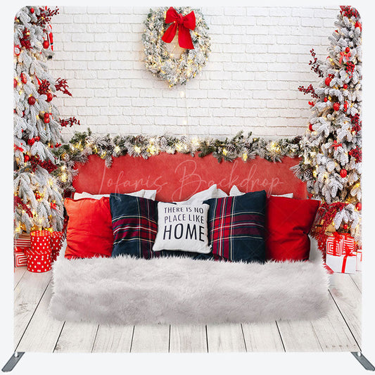 Lofaris White Brick Wall Bed Christmas Tension Fabric Backdrop