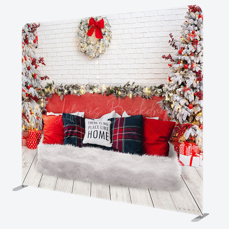 Lofaris White Brick Wall Bed Christmas Tension Fabric Backdrop
