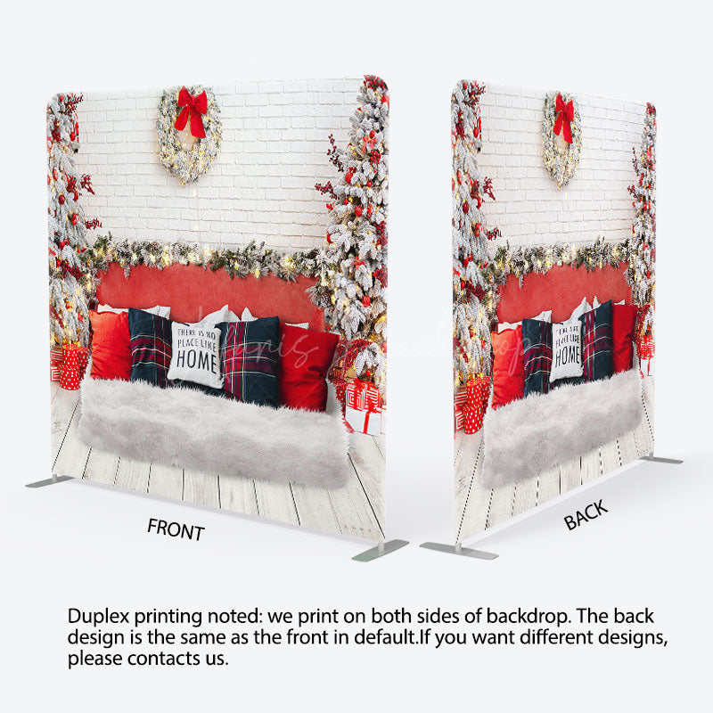 Lofaris White Brick Wall Bed Christmas Tension Fabric Backdrop