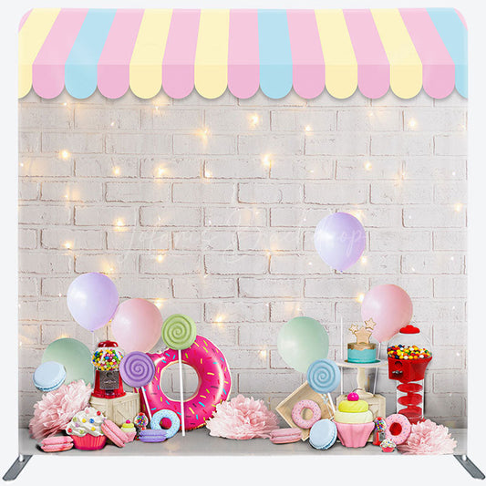 Lofaris White Brick Wall Dessert Birthday Pillow Case Backdrop