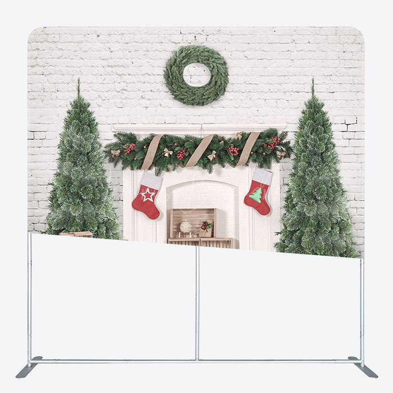 Lofaris White Brick Wall Fireplace Xmas Pillow Case Backdrop