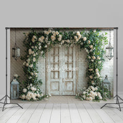 Lofaris White Brick Wall Floral Arch Greeny Spring Backdrop