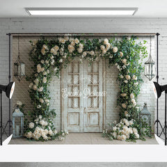 Lofaris White Brick Wall Floral Arch Greeny Spring Backdrop