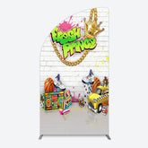 Lofaris White Brick Wall Fresh Prince Birthday Half Moon Arch Backdrop