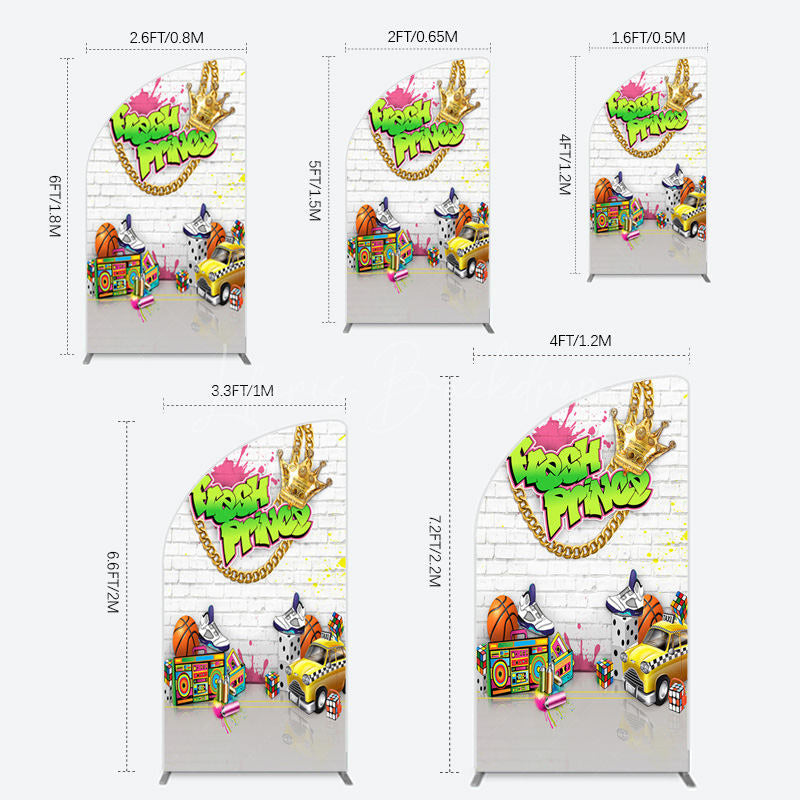 Lofaris White Brick Wall Fresh Prince Birthday Half Moon Arch Backdrop