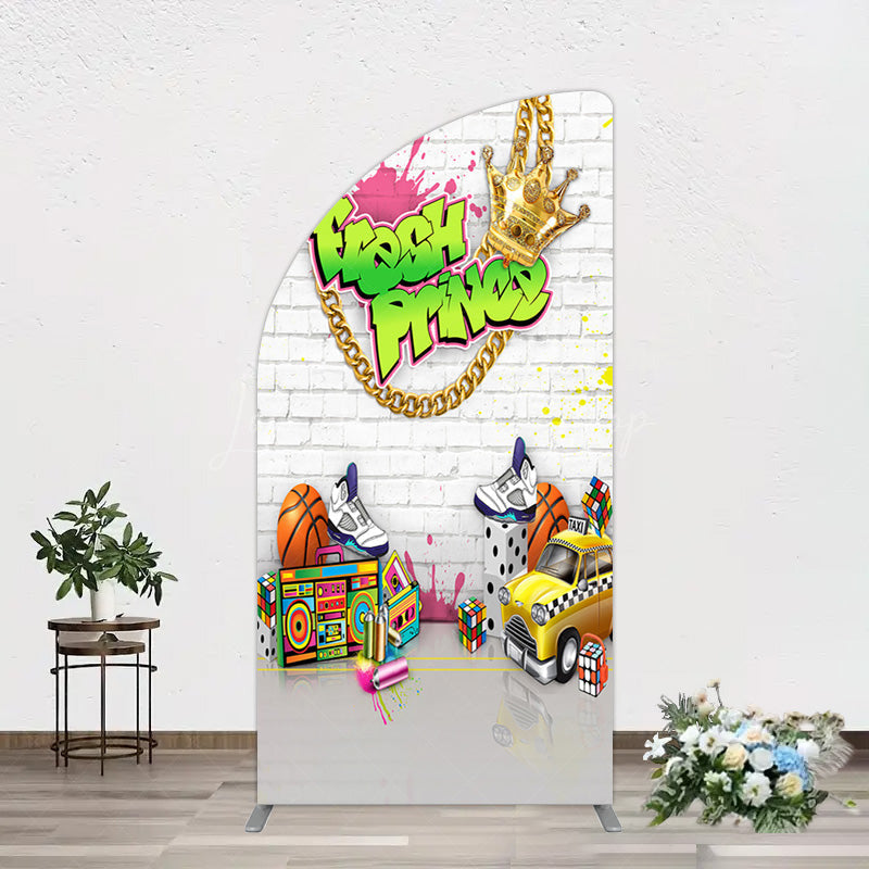 Lofaris White Brick Wall Fresh Prince Birthday Half Moon Arch Backdrop