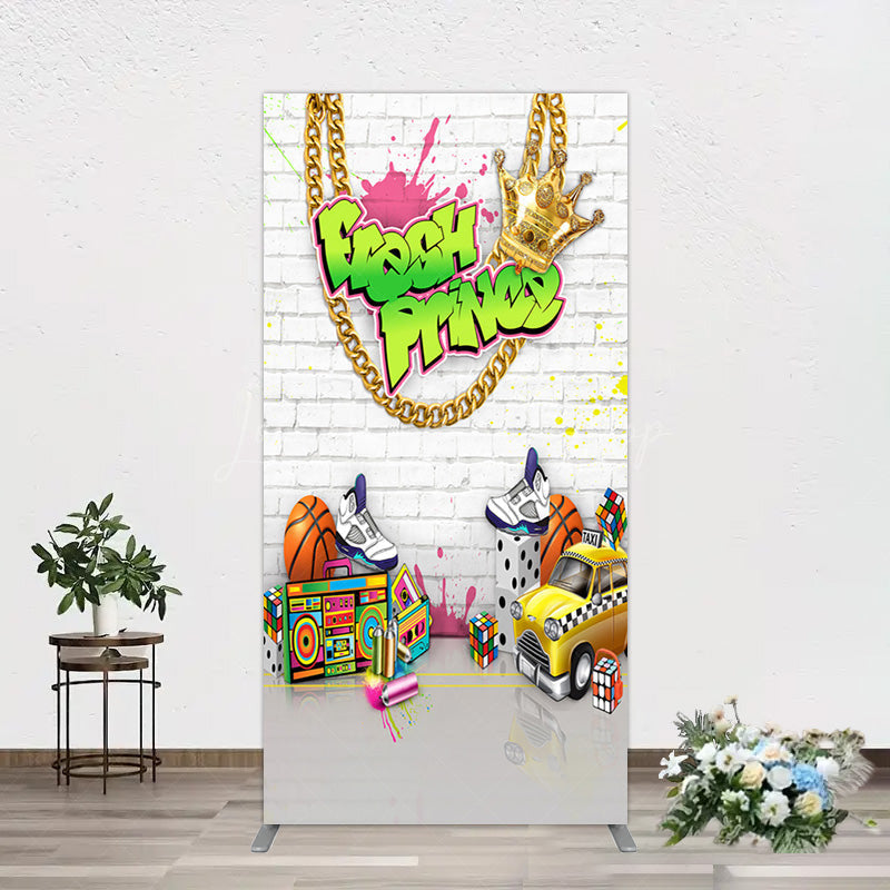 Lofaris White Brick Wall Fresh Prince Birthday Rectangle Backdrop