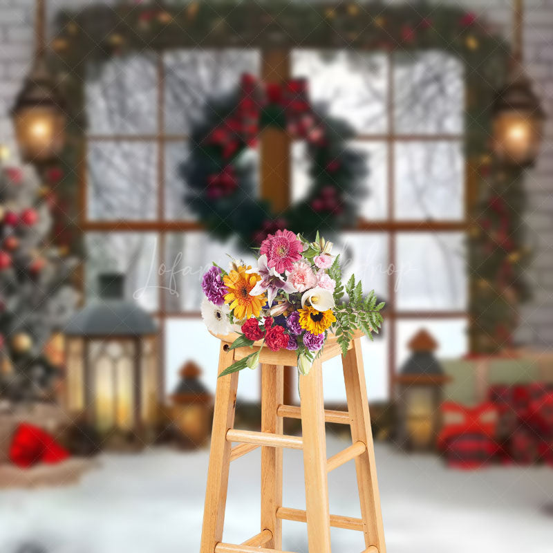 Lofaris White Brick Wall Interior Christmas Photo Backdrop