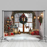 Lofaris White Brick Wall Interior Christmas Photo Backdrop