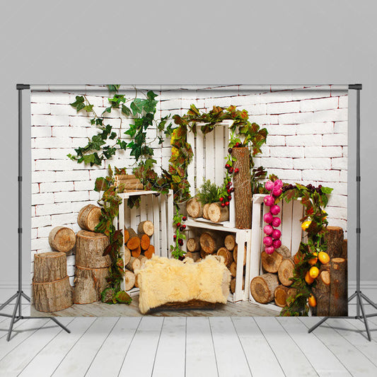 Lofaris White Brick Wall Wooden Stake Summer Photo Backdrop