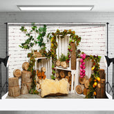 Lofaris White Brick Wall Wooden Stake Summer Photo Backdrop