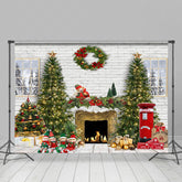 Lofaris White Brick Wall Wreath Doll Tree Christmas Backdrop