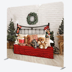 Lofaris White Bricks Bed Christmas Tension Fabric Backdrop
