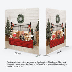 Lofaris White Bricks Bed Christmas Tension Fabric Backdrop