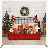 Lofaris White Bricks Bed Christmas Tension Fabric Backdrop