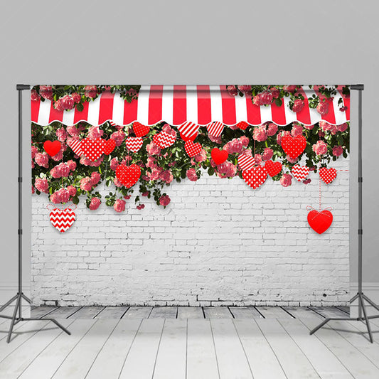 Lofaris White Bricks Greenery Floral Valentines Day Backdrop