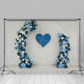 Lofaris White Bricks Wall Blue Circle Floral Wedding Backdrop