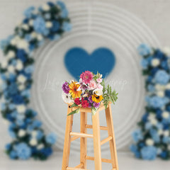 Lofaris White Bricks Wall Blue Circle Floral Wedding Backdrop