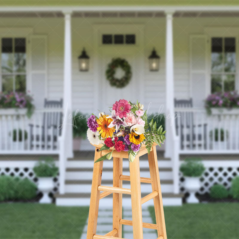 Lofaris White Cabin Christmas Wreath Photography Backdrop