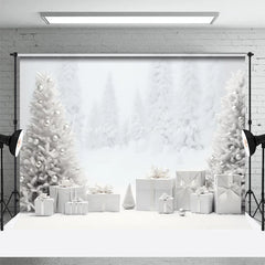Lofaris White Christmas Backdrop Snowy Forest Silver Ornament Photography Background Winter Wonderland Holiday Party Decoration Prop