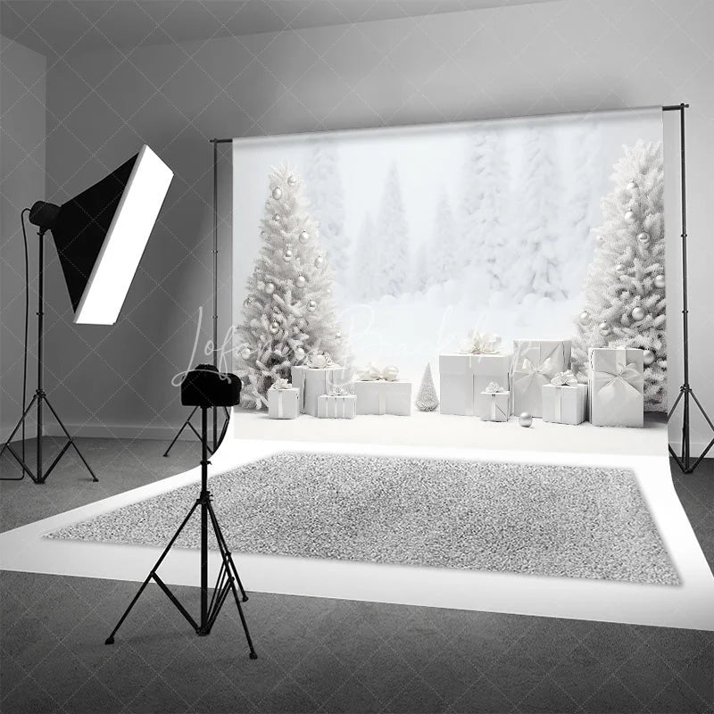 Lofaris White Christmas Backdrop Snowy Forest Silver Ornament Photography Background Winter Wonderland Holiday Party Decoration Prop