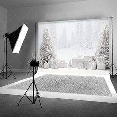 Lofaris White Christmas Backdrop Snowy Forest Silver Ornament Photography Background Winter Wonderland Holiday Party Decoration Prop