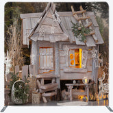 Lofaris White Christmas Wooden House Tension Fabric Backdrop