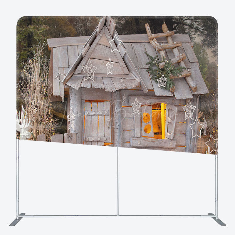 Lofaris White Christmas Wooden House Tension Fabric Backdrop