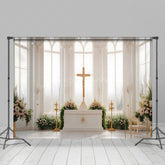 Lofaris White Church Cross Greenery Floral Wedding Backdrop