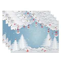 Lofaris White Cloud Trees Bauble Blue Xmas Set Of 4 Placemats