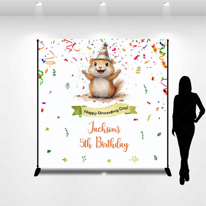 Lofaris White Colorful Ribbons Custom 5th Birthday Backdrop