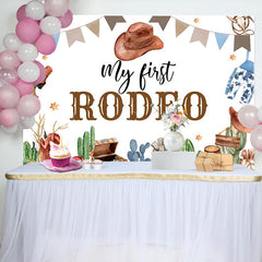 Lofaris White Cowboy My First Rodeo Birthday Backdrop