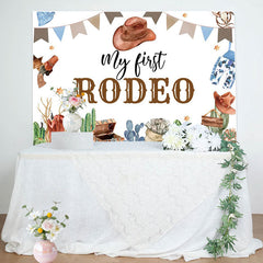 Lofaris White Cowboy My First Rodeo Birthday Backdrop