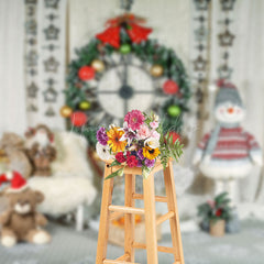 Lofaris White Curtain Christmas Dolls Wreath Photo Backdrop