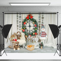 Lofaris White Curtain Christmas Dolls Wreath Photo Backdrop