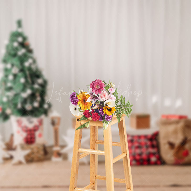 Lofaris White Curtain Trees Tatami Pillow Christmas Backdrop
