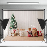 Lofaris White Curtain Trees Tatami Pillow Christmas Backdrop