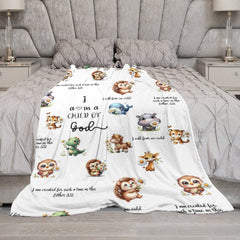 Lofaris White Cute Floral Animals Pattern Text Baby Blanket