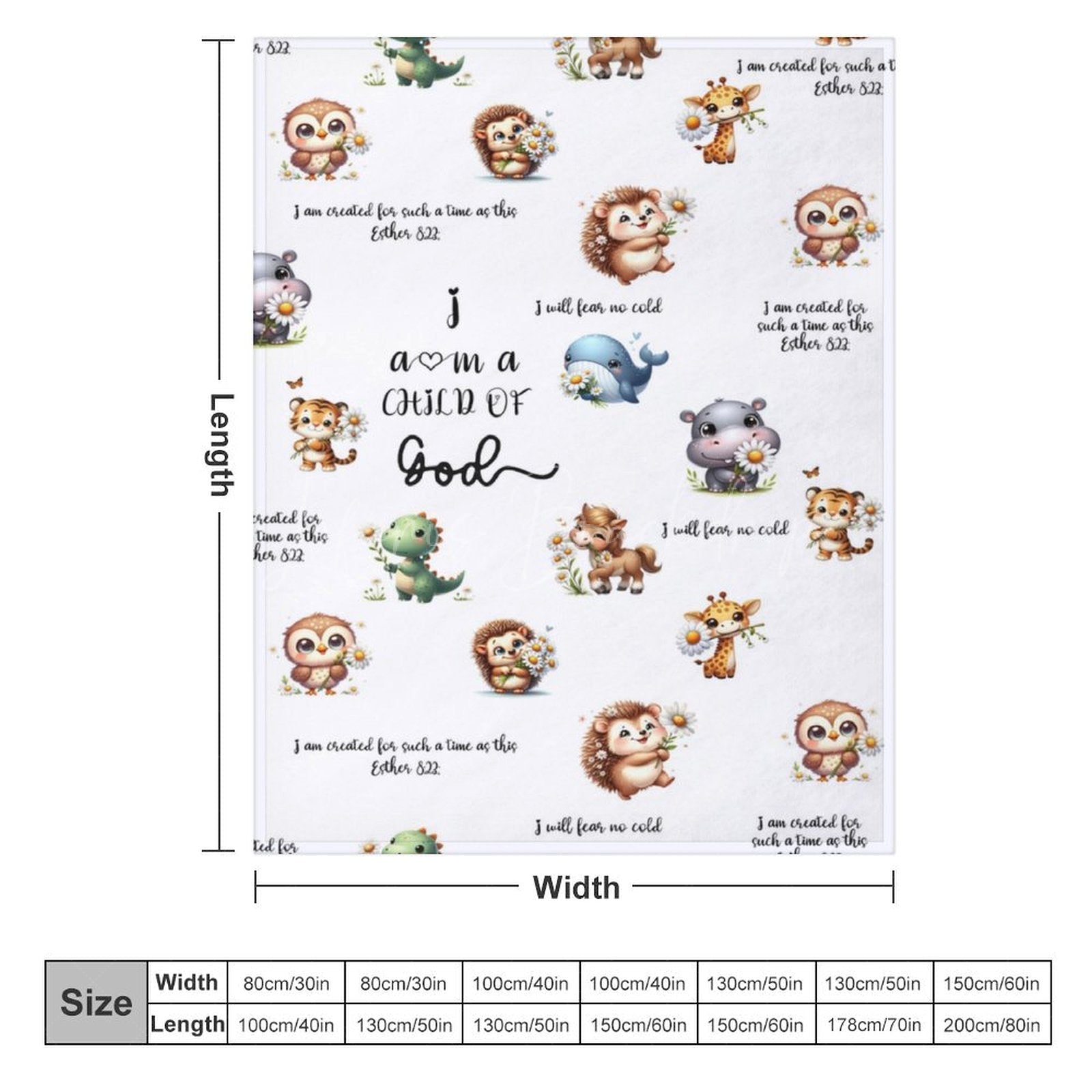 Lofaris White Cute Floral Animals Pattern Text Baby Blanket
