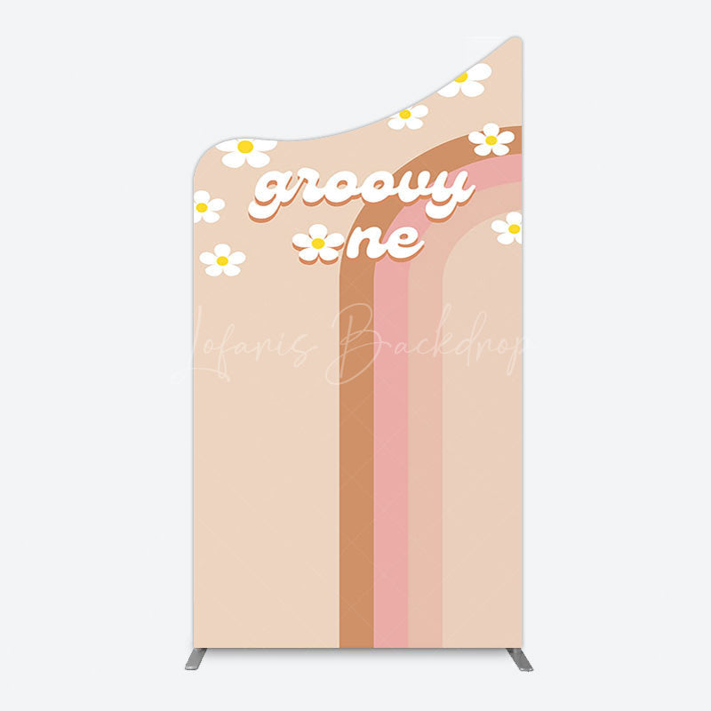 Lofaris White Daisy Floral Rainbow Groovy One Arch Backdrop