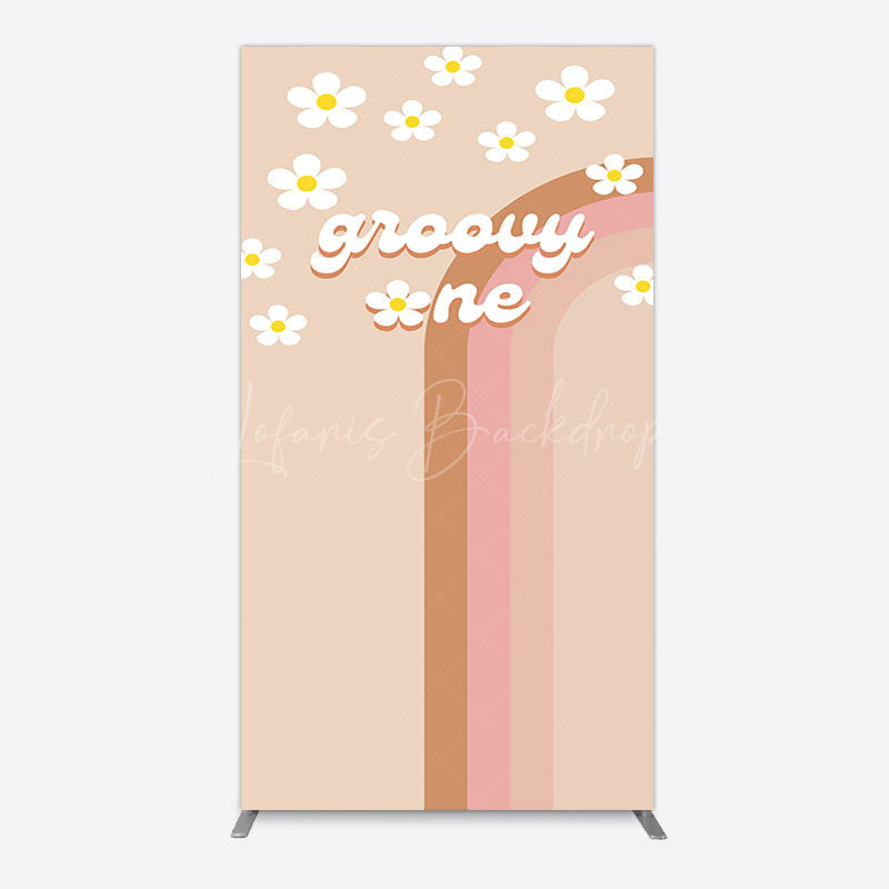 Lofaris White Daisy Floral Rainbow Groovy One Arch Backdrop