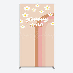 Lofaris White Daisy Floral Rainbow Groovy One Arch Backdrop