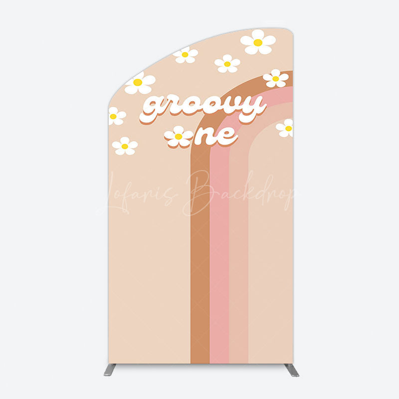 Lofaris White Daisy Floral Rainbow Groovy One Arch Backdrop