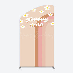 Lofaris White Daisy Floral Rainbow Groovy One Arch Backdrop
