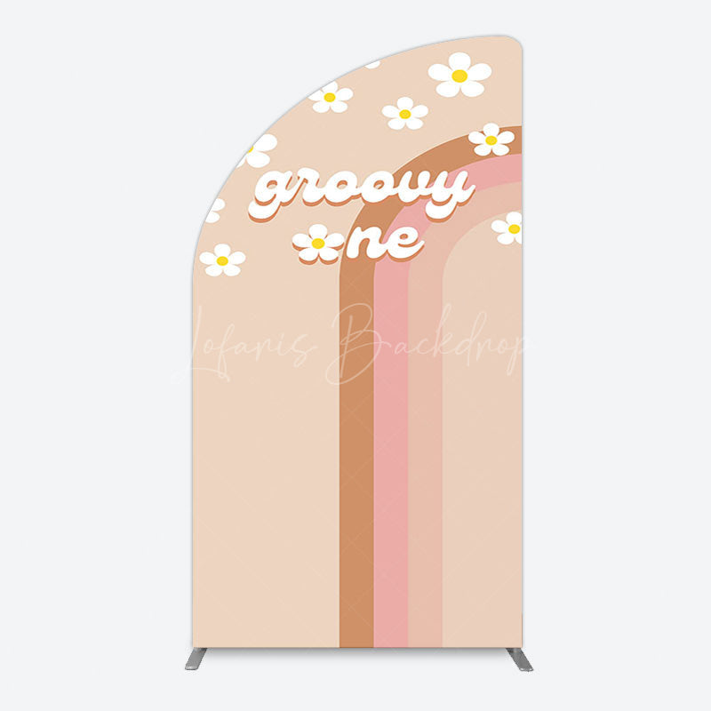 Lofaris White Daisy Floral Rainbow Groovy One Arch Backdrop