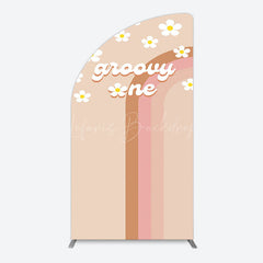 Lofaris White Daisy Floral Rainbow Groovy One Arch Backdrop