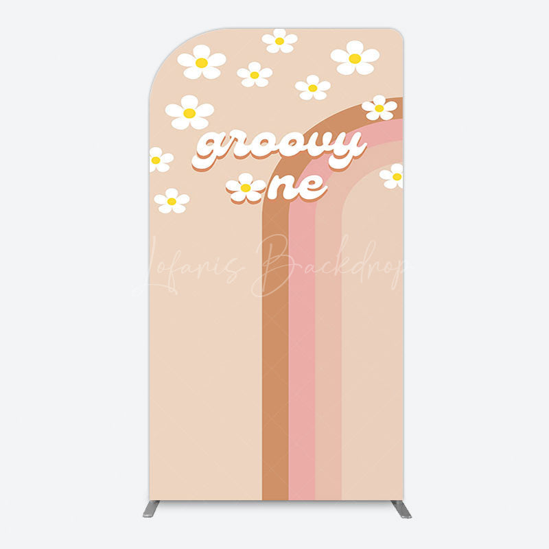 Lofaris White Daisy Floral Rainbow Groovy One Arch Backdrop