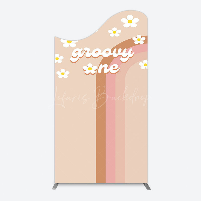 Lofaris White Daisy Floral Rainbow Groovy One Arch Backdrop